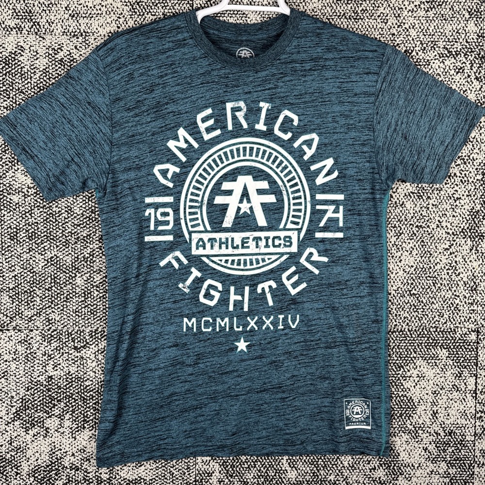 American Fighter Short Sleeve T Shirt Mens Large Double Side Print Green